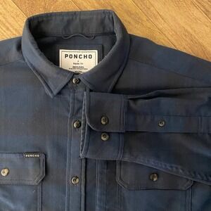 Poncho Regular Fit Mens S Fishing Pockets Performance Flannel Blue Plaid *Flaw*
